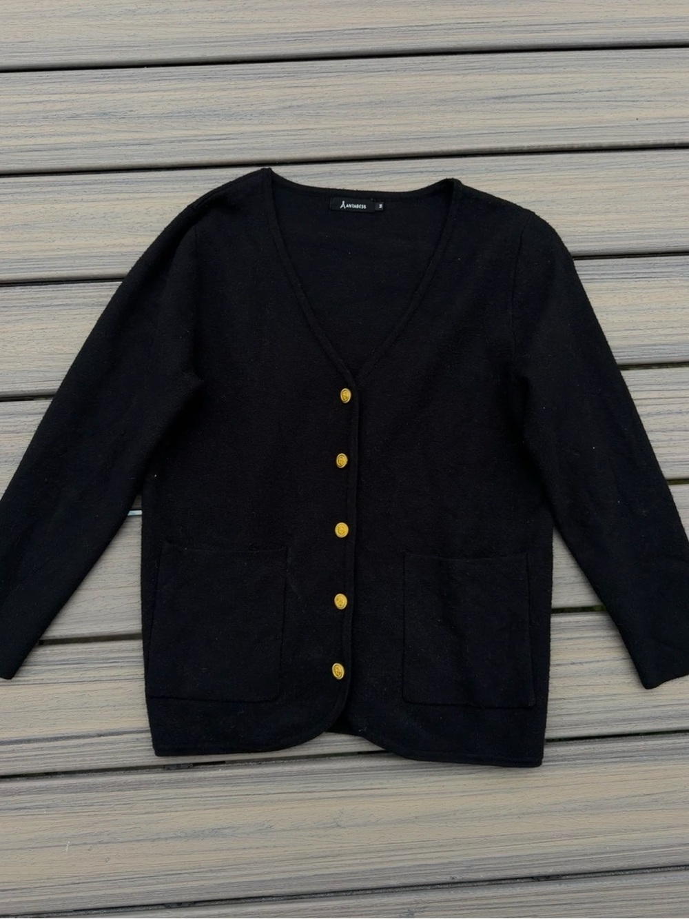Classic Black V-Neck Cardigan with Gold Buttons